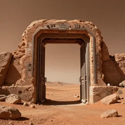 a portal gate in the ruins on mars leads to another dimension, portal, gate, dimension, arstation