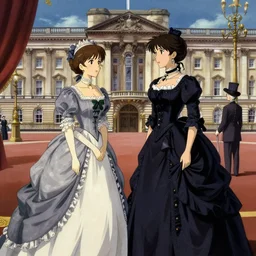 victorian britain 1 8 5 6, florence nightingale meets queen victoria in buckingham palace, finely detailed perfect art, gapmoe yandere grimdark, trending on pixiv fanbox, painted by greg rutkowski makoto shinkai takashi takeuchi studio ghibli