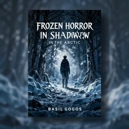 frozen horror in shadow in the arctic, short story cover, by basil gogos