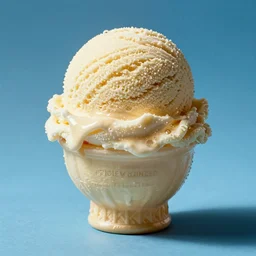 scoop of vanilla ice cream on a blue background, chesley bonestell, vincent di fate