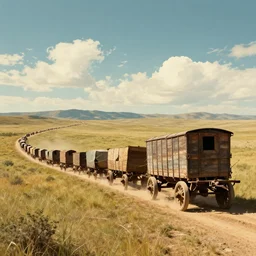 long wagon train, western art