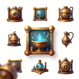 beautiful render of ui designer ， icon design ， the game icon ， cord ， game asset vector art, steampunk ， alchemy workshop by victo ngai reference sheet white background fine details unreal engine, 4 k hd wallpaperjpeg artifact, blur, artfact