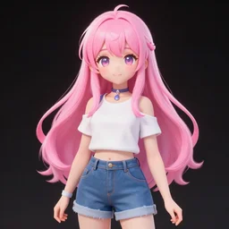 alt girl with pink hair, cute outfit, digital art