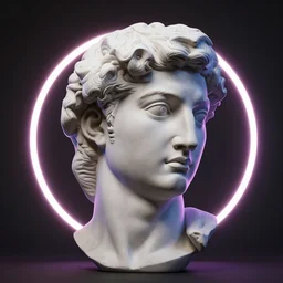 renaissance statue head in a neon ring, 3 d render, ray tracing, hyper - realistic, hyper detailed, 8 k resolution, sharp focus