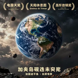 Film publicity poster for disaster movie of Earth being stuck byu asteroid