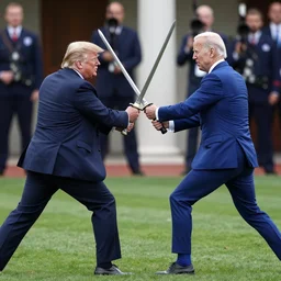 donald trump fighting joe biden with samurai swords
