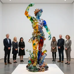 stunning colorful intriguing polished painted massive translucent colored glass sculpture of a mythic hero by beth cavener in clean minimal style museum. + ellen jewett, beth cavener, sayaka ganz, edouard martinet, john o'reilly and judith klausner