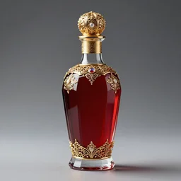 faceted bottle of blood, elegant, filigree, magical