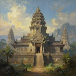 a beautiful painting of a ancient temple on another world by john berkey | wide angle | unreal engine :. 3