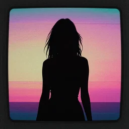 vaporwave vhs silhouette of a woman