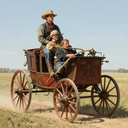 hyperrealist portrait of a cowboy driving stage coach by fredrick remington and howard powel, fantasy art, photo realistic, dynamic lighting, artstation, poster, volumetric lighting, very detailed faces, 4 k, award winning