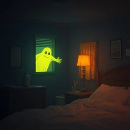 dim yellow orange night light, in dark bedroom, with the boogie man, trending on artstation, anime style 4 k