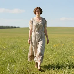landscape, a realistic portrait and realism, a princess walking in 1 9 3 0 s clothes, fine art, sharp focus, no anomaly, digital art, bright colors, trending on artstation, unreal engine.