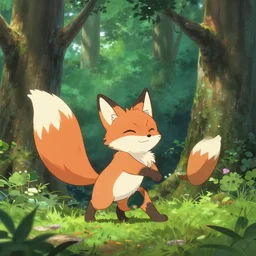 fox as little cat play in forest, true colors, anime, makoto shinkai, ultra hd, ray tracing