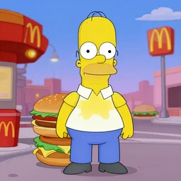 buff homer simpson in a post apocaliptic mcdonald