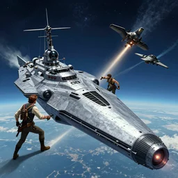 a starship fighting pirates in the style of jean giraud in the style of ralph mcquarrie trending on artstation deviantart pinterest hyper detailed photorealistic highlights and shadow hd 8 k post - processing high resolution