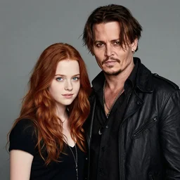 photo of johnny depp with a ginger hair girl studio portrait