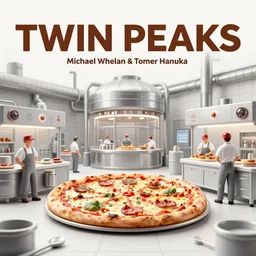 Twin Peaks poster artwork by Michael Whelan and Tomer Hanuka, Rendering of a pizza factory, workers, full of details, by Makoto Shinkai and thomas kinkade, Matte painting, trending on artstation and unreal engine