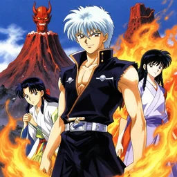 portrait of Spike Spiegel fire Wizard Mage Wearing an obsidian vest whilst disguised as a devil atop the volcano uta natsume naoko takeuchi katsuhiro otomo Alexey Egorov Inio Asano sui ishida anime mangaka