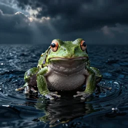 a frog in the middle of the ocean,
