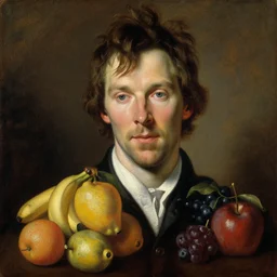 a portrait of benedict cumberbatch made with fruits, oil painting by giuseppe arcimboldo