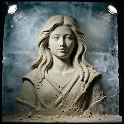 portrait of a woman made by wet clay filing drop, ice - carving, editorial photography, film grain, f / 2 2, low contrast, kodachrome, 3 - dimensional, 4 k, hsv, quaternary, 6 spotlight, nixie tube, matte, dirt, mud, clay
