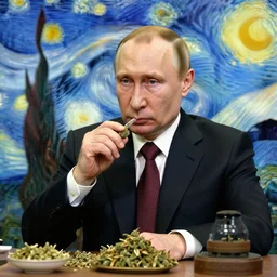 Putin smoking weed in style of van Gough