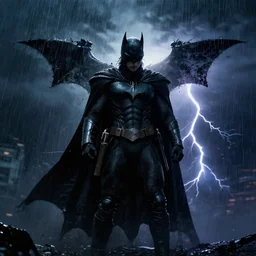 dark knight in a thunderstorm, epic scene, cinematic, ultra photorealistic, 8k,