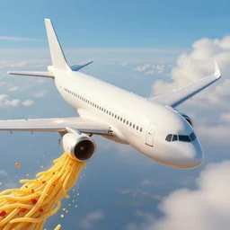 a photo of a plane with spaghetti coming out of it