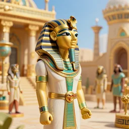 closeup profile portrait of tin toy egyptian robots in cleopatra's palace, nicoletta ceccoli, mark ryden, lostfish, max fleischer, depth of field, detailed and intricate environment, golden hour, 8 k resolution, hyperrealistic, octane render, vivid colors, bright, cheerful, detailed and intricate scifi environment