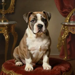 baroque rococo painting The Fancy Royal Pitbull Puppy in the parlor  portrait Greg Hildebrandt high detail cute