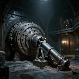 a large vault on the 3 rd level of the dark hive of horror. a ruined siege weapon sits in the east side of the room.