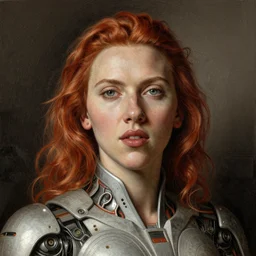 engraving of a portrait of futuristic clothed scarlet johansson by albrecht durer