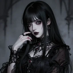 dark haired girl, goth style, raven on her hand, pale gentle face, highly detailed intricate goth outfit, sharp, 8 k ultra realistic illustration, digital art by sakimichan, trending on artstation