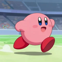 Kirby running in the olympics, animation keyframe by chuck jones, looney tunes
