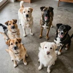 6 dogs on the floor