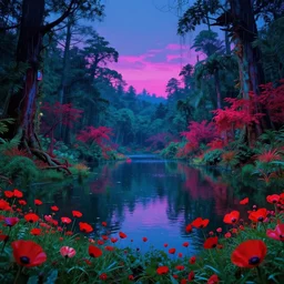 reclaimed by nature by winslow homer, reclaimed by nature retrowave magic realism nightvision neon noir nature alien lake infrared rainforest tokyo vaporwave at dusk wilderness sci - fi poppy fantasy at night bioshock postcyberpunk at dawn junglepunk landscape, archdaily, wallpaper, highly detailed, trending on artstation.
