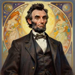 A cyborg Abraham Lincoln as the ultimate tyrant emperor of the universe. Trending on ArtStation. A vibrant digital oil painting. A highly detailed sci-fi fantasy character illustration by Wayne Reynolds and Charles Monet and Gustave Dore and Carl Critchlow and Bram Sels and Alphonse Mucha.