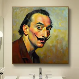 a beautiful painting dali in the bathroom, by andy warhol amedeo modigliani realistic oil painting