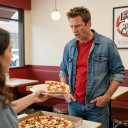 terry bogard emptying his pockets as he struggles to pay his pizza order at little caesars