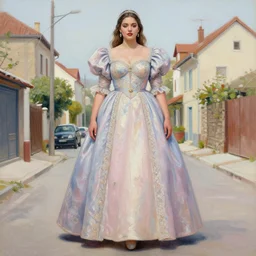 gorgeous young woman in the style of stefan kostic, standing in a township street, street fashion outfit,!! haute couture!!, full figure painting by martine johanna, njideka akunyili crosby, artgerm, pastel color palette, realistic, sharp focus, 8 k high definition, insanely detailed, intricate, elegant, 2 4 mm lens