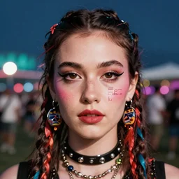 perfectly centered portrait photograph of coachella influencer with code coming out of her eyes by zdzislaw beksinski, detailed, ambient lighting, hyper realistic, pop art style, artstation, featured on z brush, 3 5 mm film grain