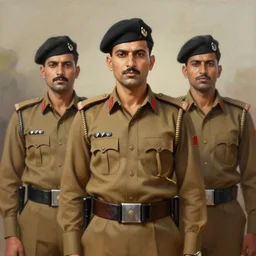 a painting of a brown men standing in khakhi uniform, hyperrealistic faces, detailed digital art, aesthetic!, trending on artstation