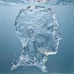 water artwork manipulation in the shape of a human head,, ray tracing, sharp focus, realistic water, long shot