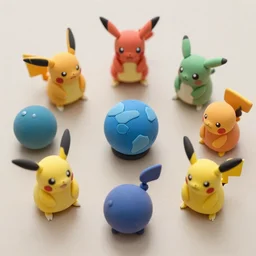 cute pokemons representing fundamental particles, made of FIMO