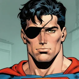 soviet russian superman with an eyepatch, close up, by will eisner