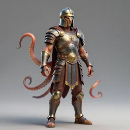 full body frontview portrait of gladiator in octopus armour, character design, designed in blender, 4 k hd, octane render, intricate and highly detailed, coloured with lots of colour, posing