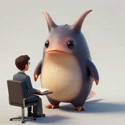 a strange horned platypus creature going to job interview by Joe Jusko | unreal engine:1.3