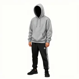 a drawing of a man in a gray hoodie with the hood up, the man is wearing black Adidas sweatpants, digital art, trending on ArtStation,