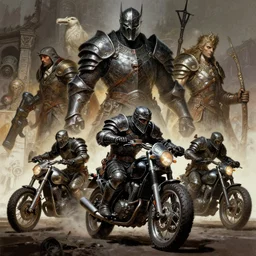 motorbikers race in hell, beksinski, age of sigma art, frank frazetta, ruan jia, dark soul armor concept, trending on artstation, wayne barlowe, adrian smith fantasy art, elden ring art, the hobbit art, lord of the ring art, infinity blade armor